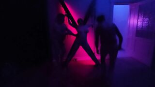 Hardcore BDSM Gangbang. Men Fuck Woman Tied to Chains and Bed.gangbang.