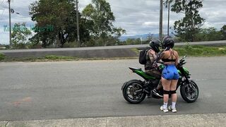 Beautiful ass on my motorcycle. A little ride and she lets her pants rip open for me to fuck.