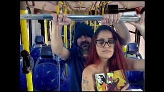 Student being penetrated from behind on a bus in public!