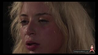 Beautiful blonde gets hard pussy fucked with fuck machine during bondage sex