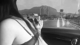 Mi Colombian wife riding my cock inside the car on the highway