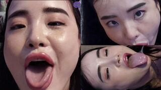 Beautiful asian girl gives her roommate a blowjob after losing bet