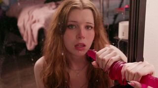 beautiful trans babe sucks dildo rough while making eye contact and gagging