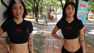 Colombian latin girl asks her neighbor for an address because she is lost