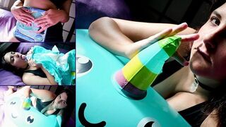 Cute girl unbox blow and ride big narwal inflatable - Bunny Looner