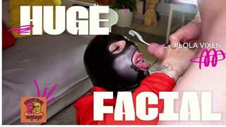 BIG MESSY CUM LOAD ON MY MASKED LATEX FACE! 3 POV!