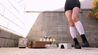 Crushing Trash in Combat Boots and Knee High Socks