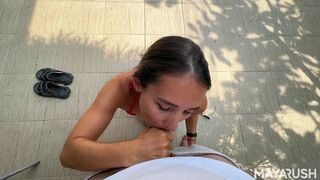 Risky public blowjob & piss near neighbor house