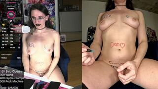 Top Tier Goth girl Multi Orgasm Bodywriting Stream w/Fuck machine! Part 4