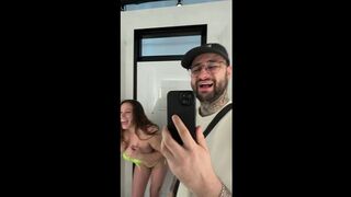 My friend's mother hot takes me into a fitting room! * Milf*