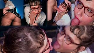 Boss makes me lick cum off mirror after eating my pussy and sucking his dick