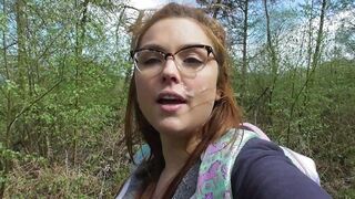 Facial cum walk in the woods - stranger walked past!