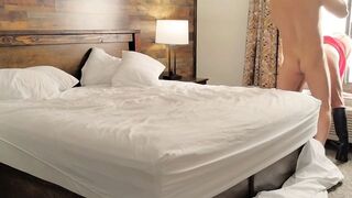 Unfaithful wife meets guy in hotel and gets fucked in ass in front of the window