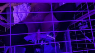 Caged up slut cums multiple times
