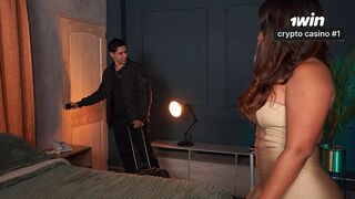 Busty stepmother and stepson have to share a hotel bed after a mistake, but they have a great time alone together!