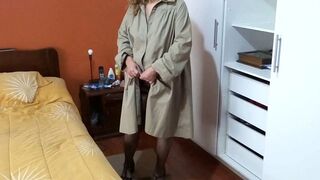 My exuberant stepmother comes home from work very excited and masturbates for me.
