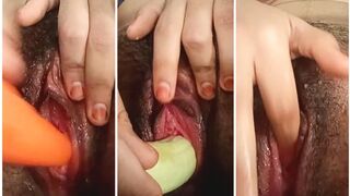 Desi college teen masturbation using finger banana and carror