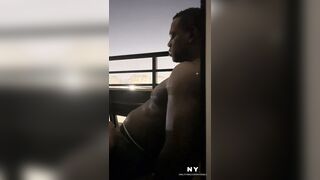 Sexy brunette gives a delicious spectacular blowjob on the hotel balcony -amateur couple- nysdel