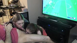 Double Blowjob While He Plays FIFA