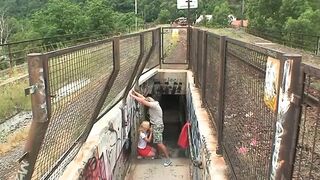Dangerous outdoor sex for a horny young couple