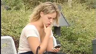 Cute blonde chick blows hard cock outdoors