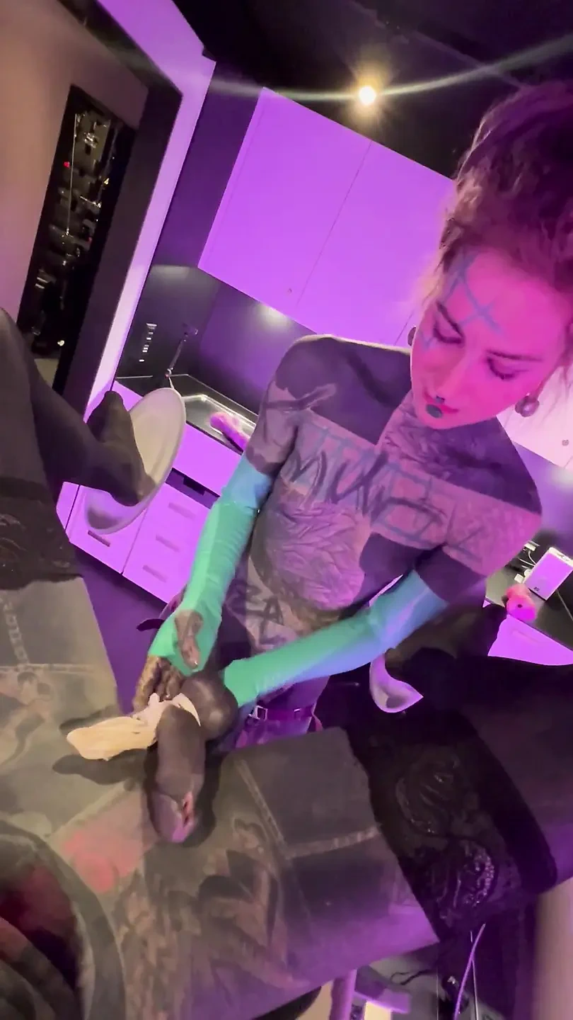 Tattooed Girl Pegs Boyfriend's Ass - Tied Balls & Deep Fingering