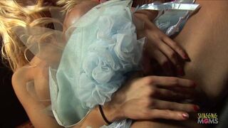 Erotic blonde milf fairies are in awe at his big cock so they joyfully initiate an anal threesome