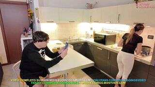STEPMOM IN LEGGINGS CATCHES HER STEPSON'S FRIEND SECRETLY TAKING PICTURES OF HER IN THE KITCHEN