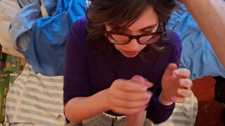 Creanise waits for a rough deep blowjob with facial