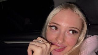 Sweet blonde on the highway. Sex in car