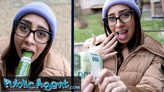 Public Agent Ale Danger demonstrating how far she can deepthroat a big fat cock