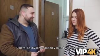 VIP4K. Hunter fucks a beautiful redhead in the public restroom