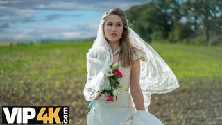 BRIDE4K. Threesome with sexy teen bride with natural tits in the car