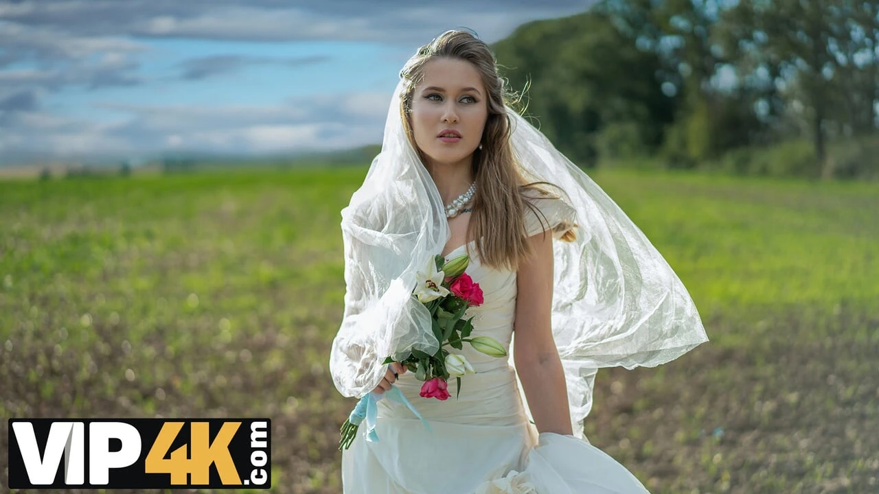 BRIDE4K. Threesome with sexy teen bride with natural tits in the car