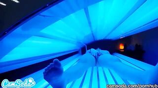 teen latina gets caught rubbing her clit while using a tanning bed