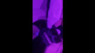 Bunny Girl uses her pussy and feet to make him cum on her ass