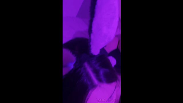 Bunny Girl uses her pussy and feet to make him cum on her ass