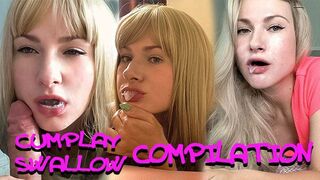 Compilation of cum in mouth and cum swallowing games from a beauty