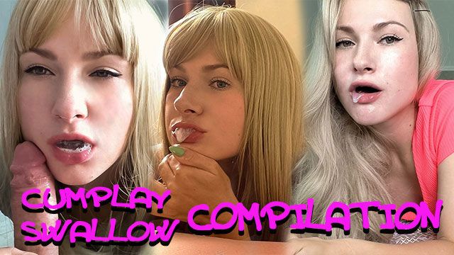 Compilation of cum in mouth and cum swallowing games from a beauty