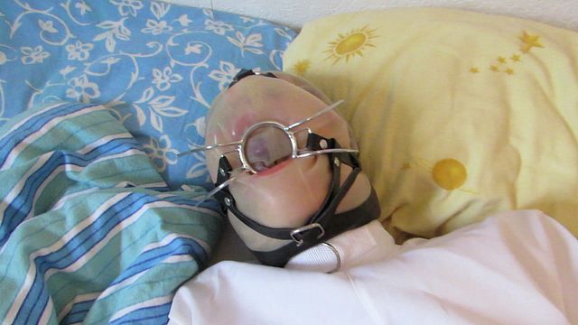 Moaning orgasm in breathplay mask and straightjacket with Magic Wand (2014)