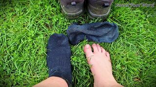 Sweaty Stinky Dirty Mowing Socks and Tennis Shoes for You to Cum Worship - Let Me Put My Smelly Feet in Your Face