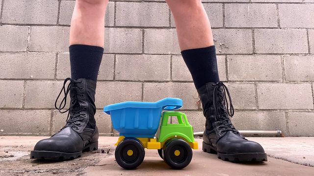 Crushing Toy Truck in Combat Boots