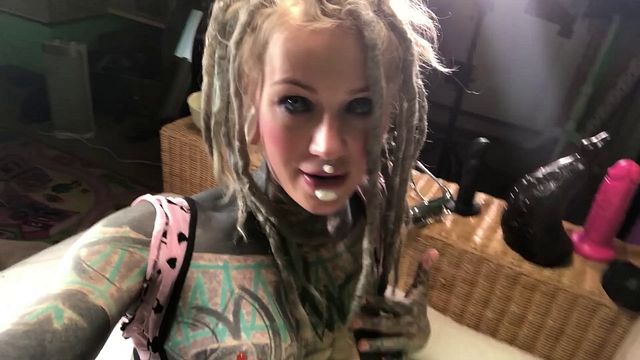 Horny Alternative Tattooed Girl Shows Her Sex Toys With Ass Plug In
