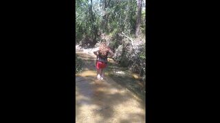 POV Cute Country Girl On Her Hands and Knees In Dirty Spring Water Enjoying The Simplest Things In Life