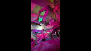 Tattooed Girl Struggles to Ride Long Dildo Deeper in Her Tight Hole