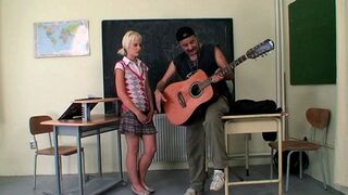 Blonde teen seduced by her much older teachers into a dirty threesome during music class