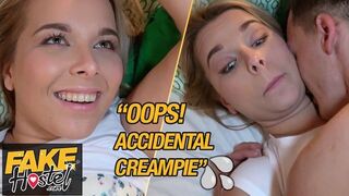 Fake Hostel - chubby babe gets accidental creampie sharing a room