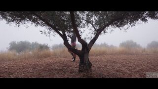 Beautiful PAWG gets ass punished and tied up for a piss drink in an olive grove