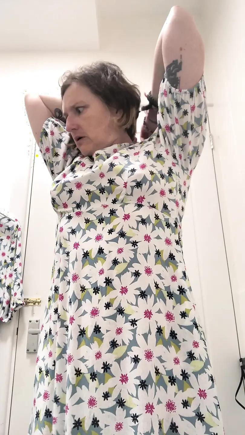 Braless, Commando, Tattooed Chick Trying on New Clothes. Part 1 of 2.