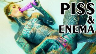 Heavily Tattooed Model Intense Anal Masturbation in the Shower